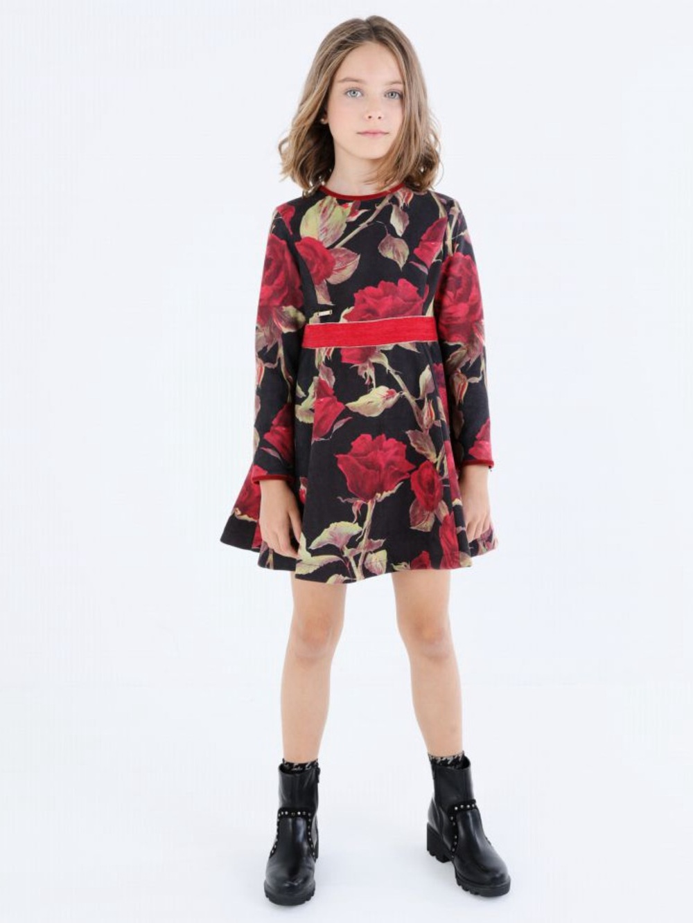 Pan con Chocolate Girls Rose Print Velvet Trim Dress – Size 8